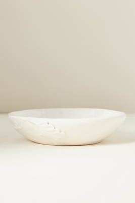 Anthropologie Oak Leaf Stoneware Pasta Bowls, Set Of 4 In White