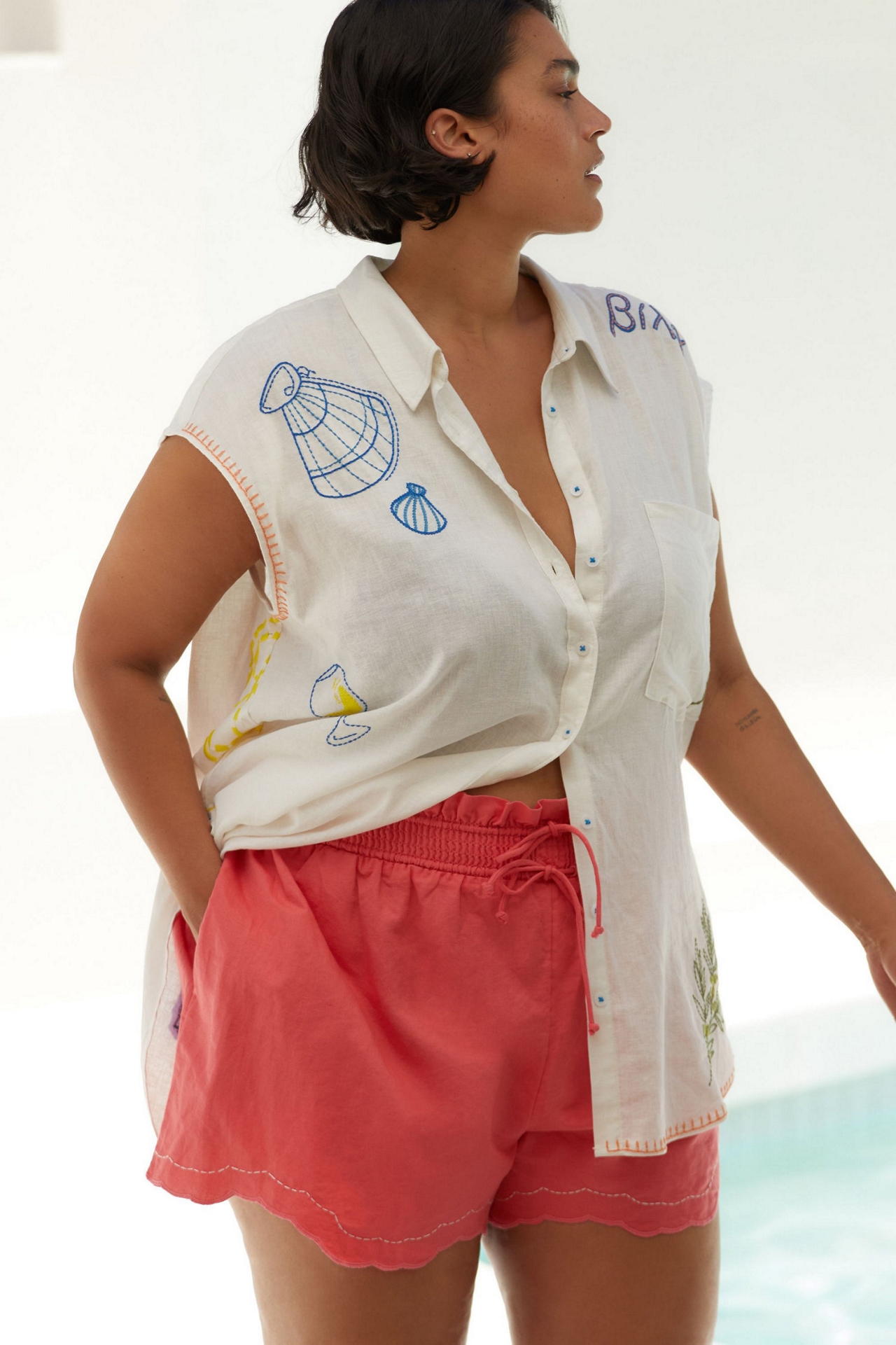 Maeve The Bennet Buttondown Shirt: Printed Linen Muscle Tank Edition