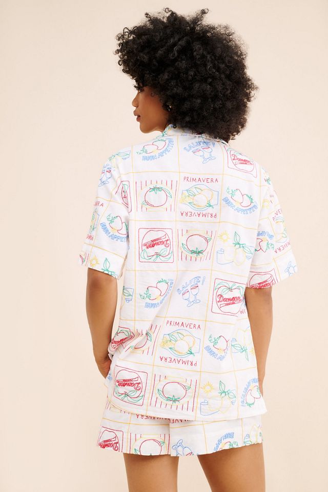 Damson Madder Buon Appetito Linen Blend Embroidered Shirt #1