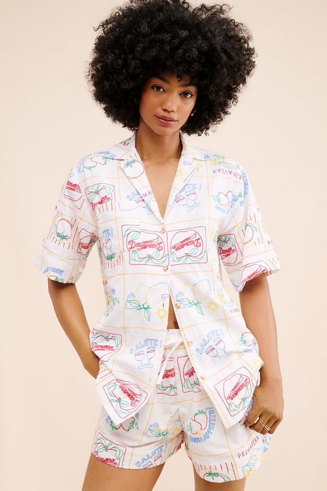 Damson Madder Buon Appetito Linen Blend Embroidered Shirt #2