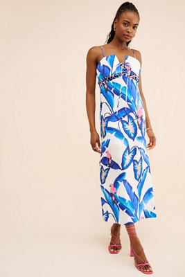 FARM Rio Linen Foliage Midi Dress | Anthropologie