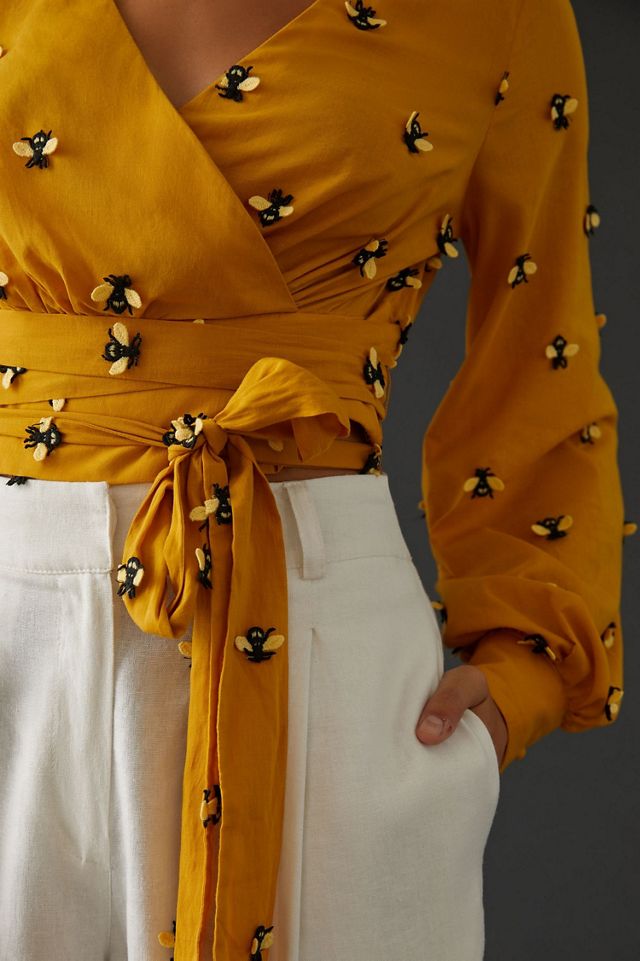 Maeve Embroidered Wrap Top #2