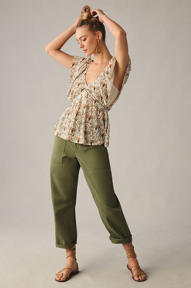 Deep-V Flutter-Sleeve Sweater Top #3