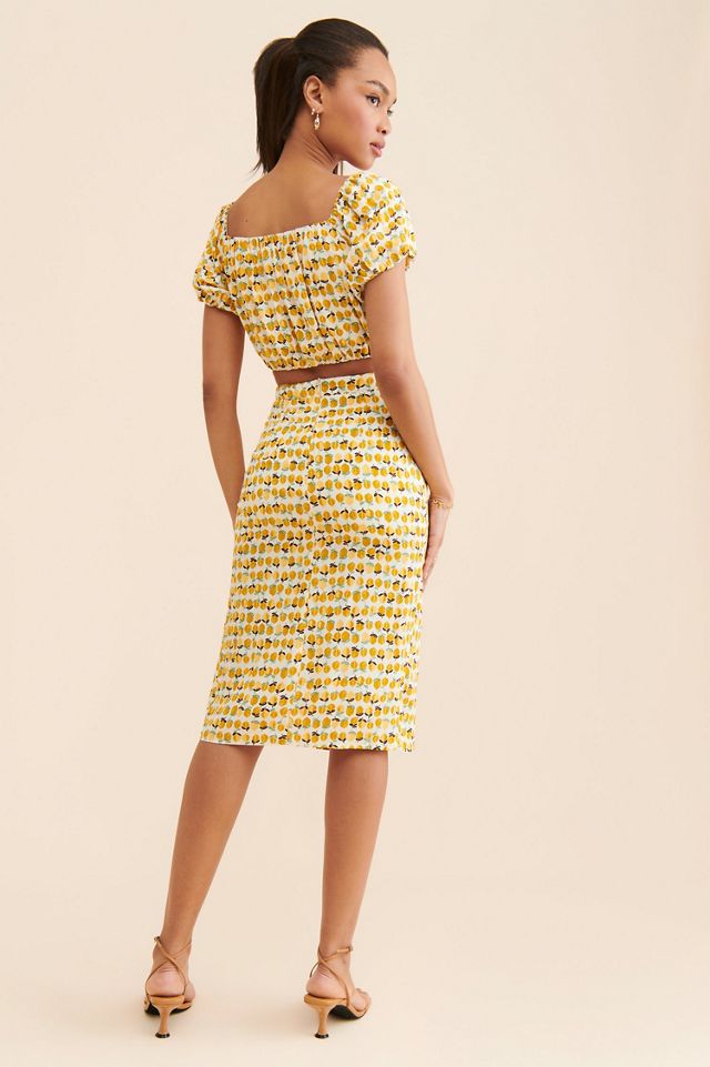 en elly Lemon Print Ruched Skirt #1