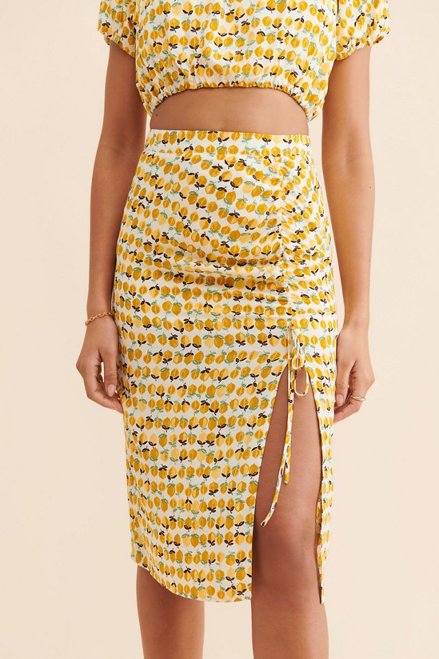 en elly Lemon Print Ruched Skirt #2