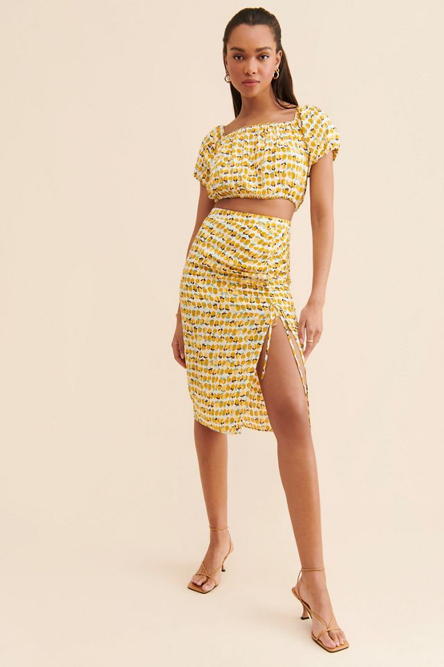 en elly Lemon Print Ruched Skirt #3