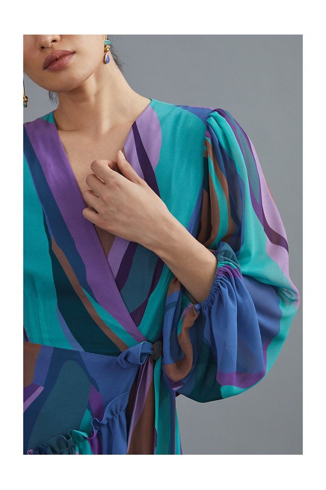 v neck chiffon maxi dress Wine Sleeveless V-Neck Floral Chiffon Ruffle Ball Gown
