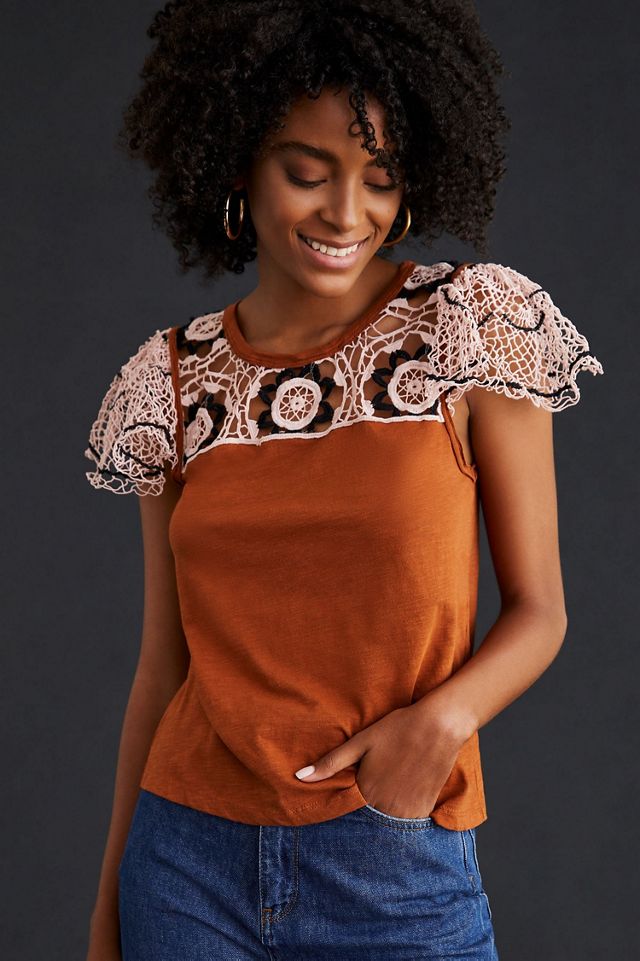 Lace Flutter Sleeve Top #3