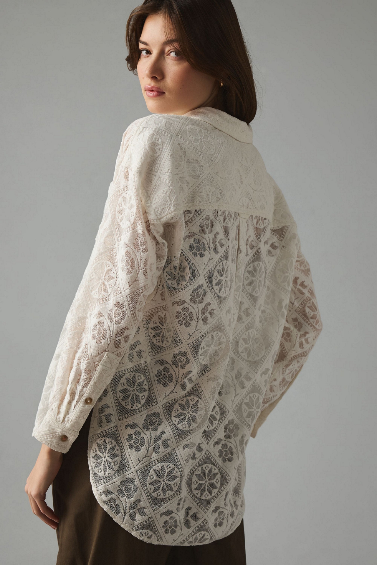 Pilcro Lace Buttoned Blouse