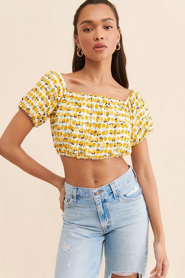 en elly Lemon Print Crop Top #2
