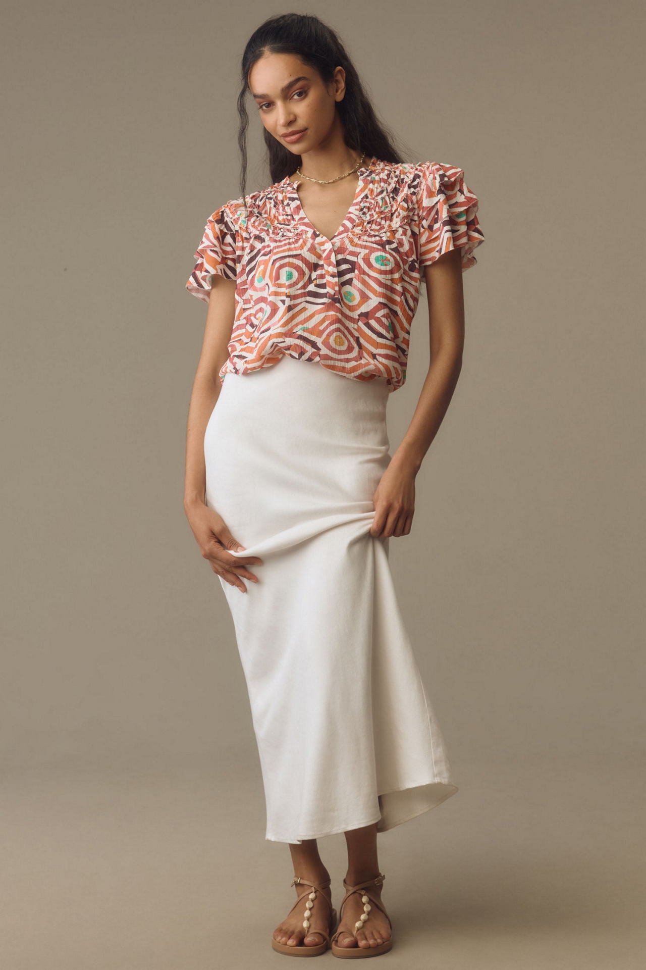 Maeve Short-Sleeve Ruffle Yoke Blouse