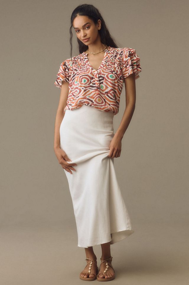 Maeve Short-Sleeve Ruffle Yoke Blouse #3
