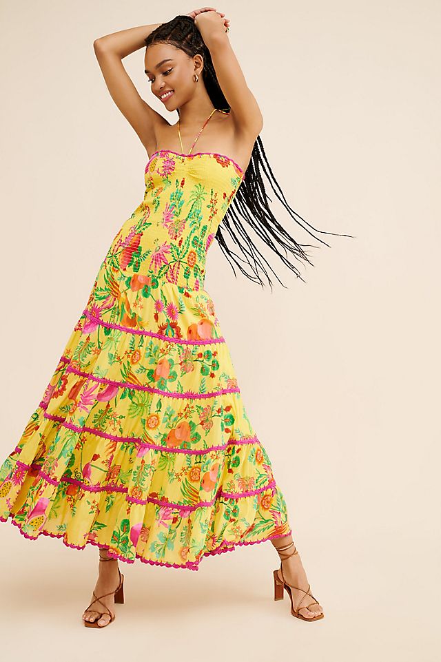 farm rio halter maxi dress Anthropologie x Adjustable hook Farm Rio Tropical Halter Maxi