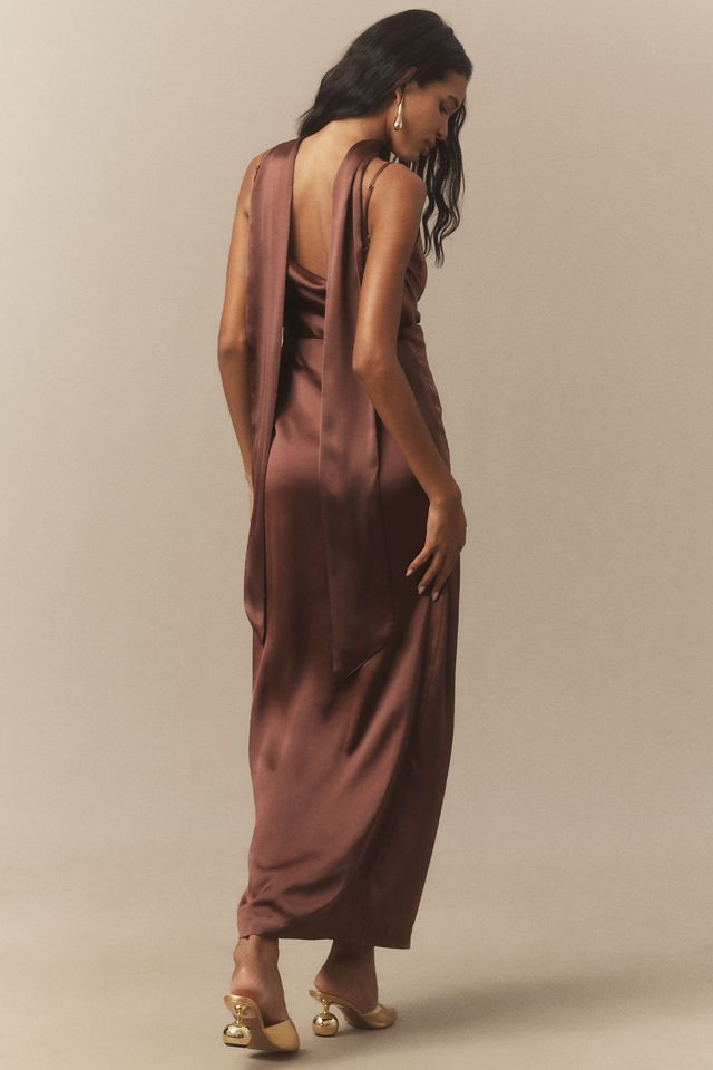 BHLDN Delaney Scoop-Neck Scarf High-Shine Satin Maxi Dress #1