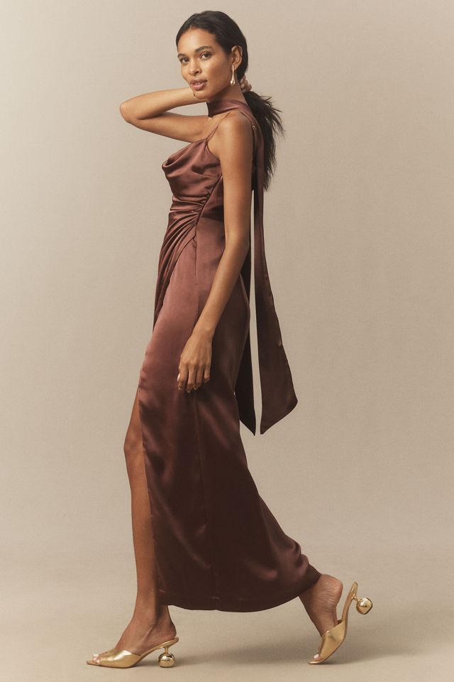 BHLDN Delaney Scoop-Neck Scarf High-Shine Satin Maxi Dress #3
