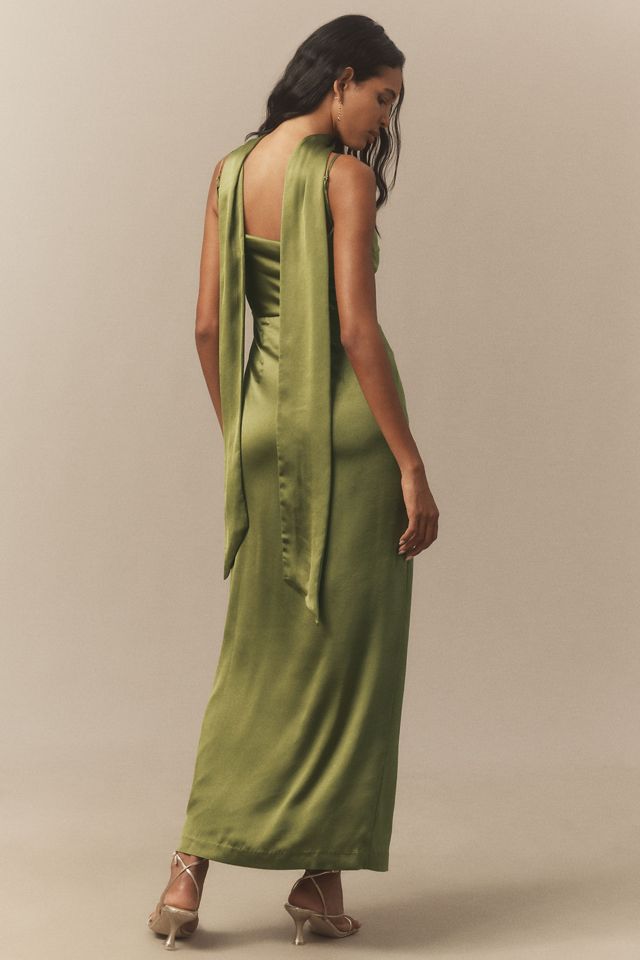 BHLDN Delaney Scoop-Neck Scarf High-Shine Satin Maxi Dress #4