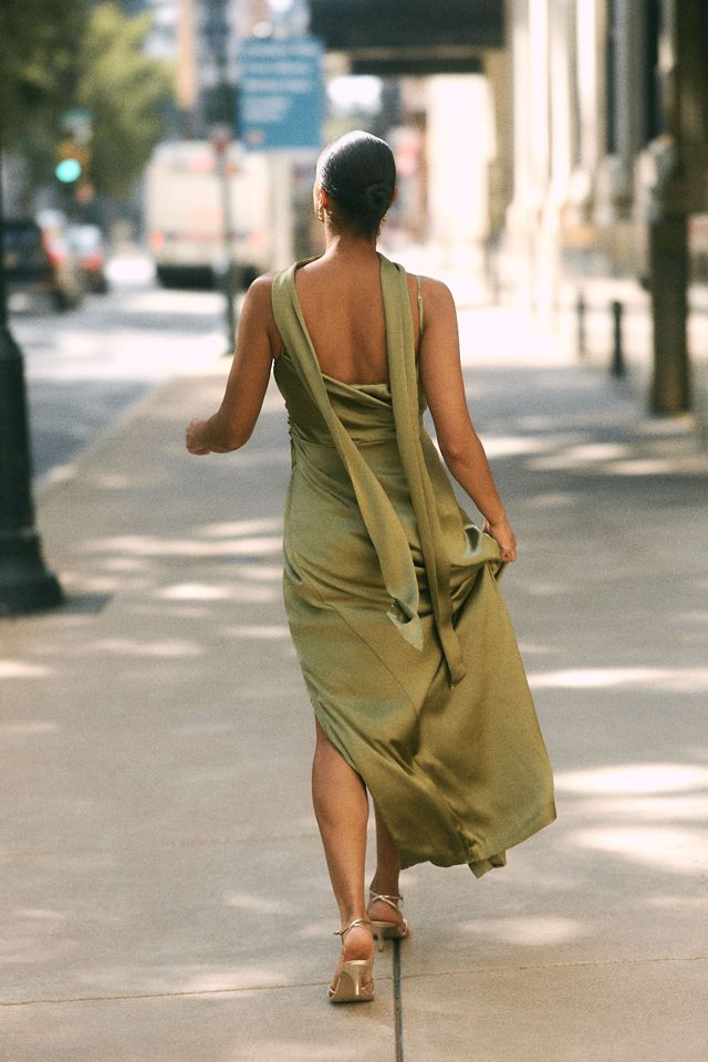 BHLDN Delaney Scoop-Neck Scarf High-Shine Satin Maxi Dress #1