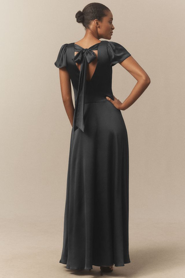 BHLDN Sammie Short-Sleeve Bow-Back Satin Maxi Dress #1