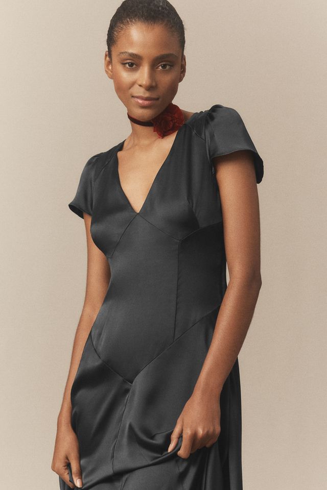 BHLDN Sammie Short-Sleeve Bow-Back Satin Maxi Dress #2