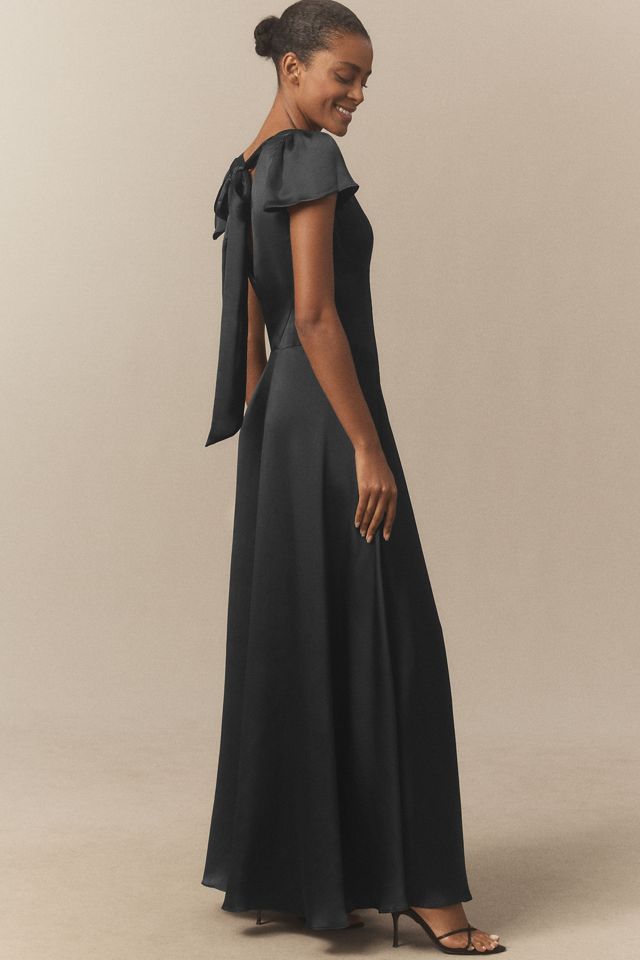 BHLDN Sammie Short-Sleeve Bow-Back Satin Maxi Dress #3