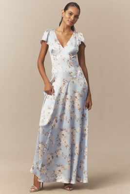 BHLDN Sammie Short-Sleeve Bow-Back Satin Maxi Dress