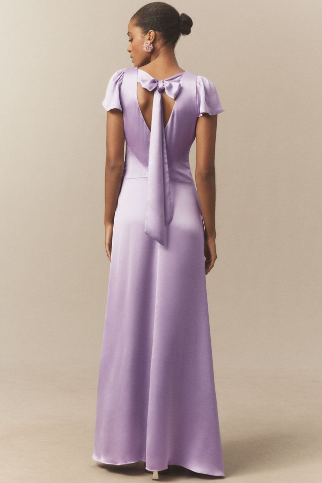 bridesmaid dress with bow on back Light Peach Bridesmaid Dresses Spaghetti Straps Sheath/Column Long Chiffon Bridesmaid Dresses With Slit main image 0