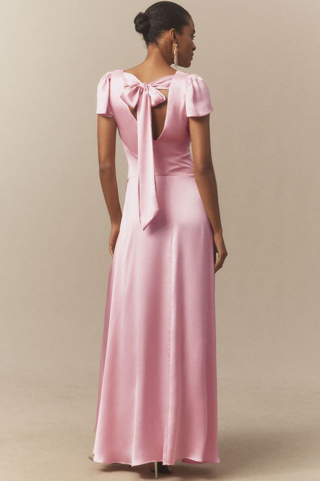 BHLDN Sammie Short-Sleeve Bow-Back Satin Maxi Dress #1