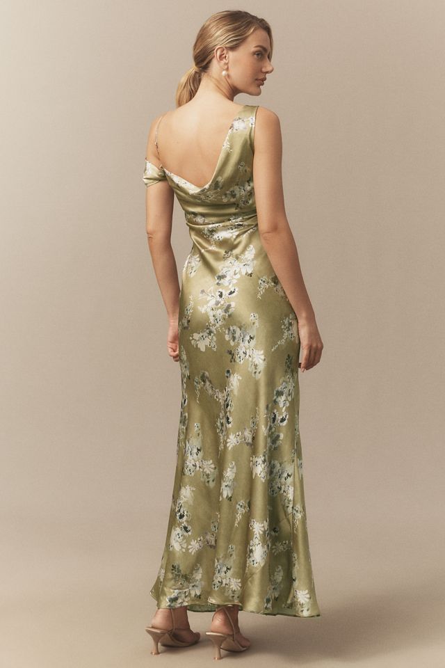 BHLDN Abigail Asymmetric Cowl-Neck High-Shine Satin Maxi Dress #5