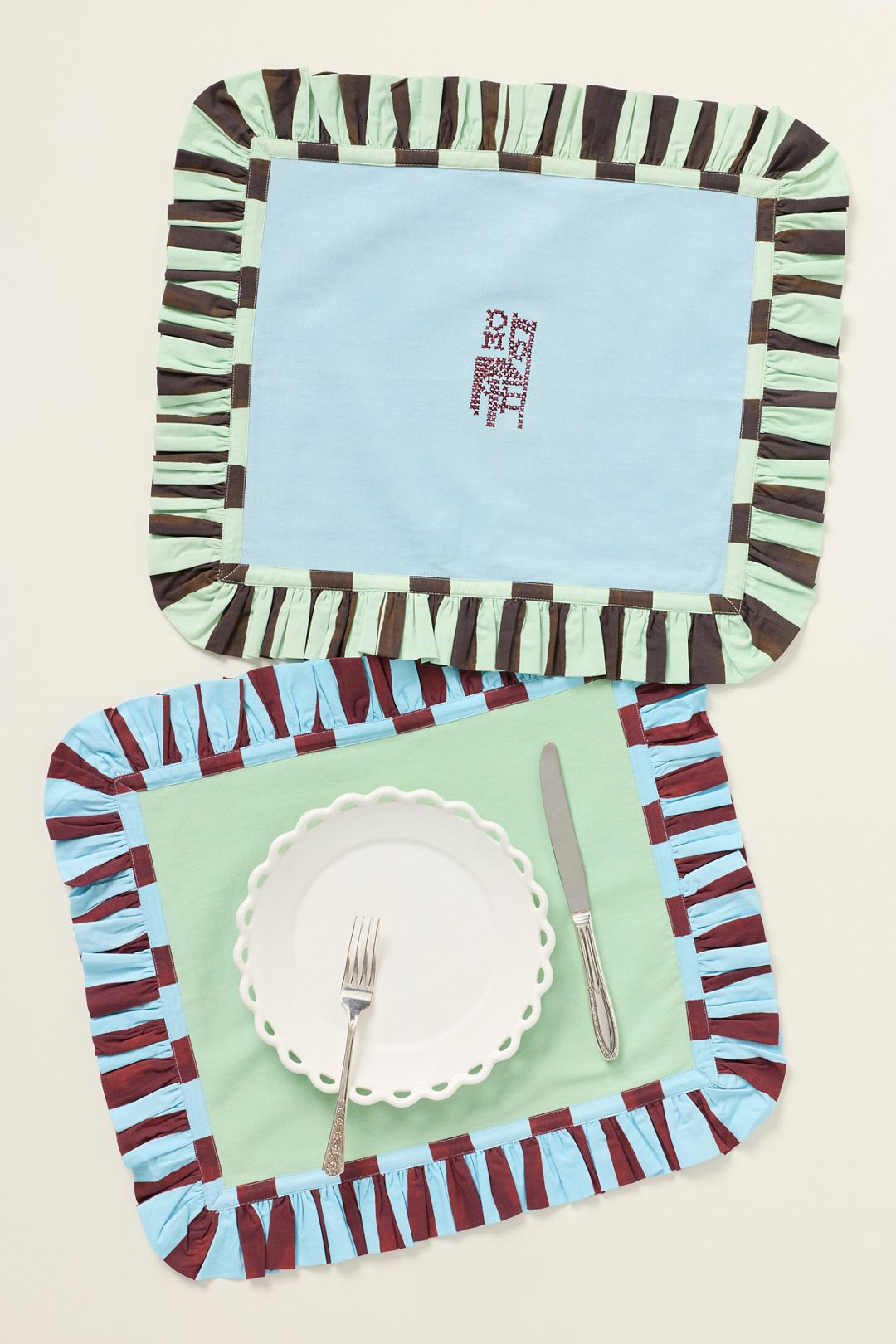 Damson Madder Ruffle Placemats, Set of 2 - Blue, Set Of 2