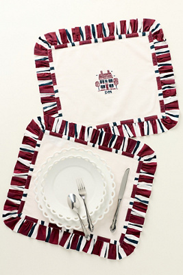 Damson Madder Off White Ruffle-trim Set Of Two Cotton Placemats In Multi