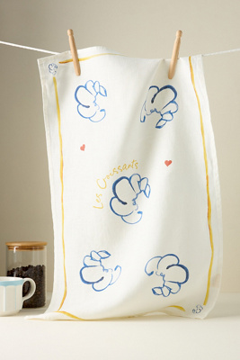 Dinette Les Croissants Stonewashed Linen Dish Towel In Beige