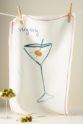 Dinette Dirty Martini Linen Dish Towel In Green