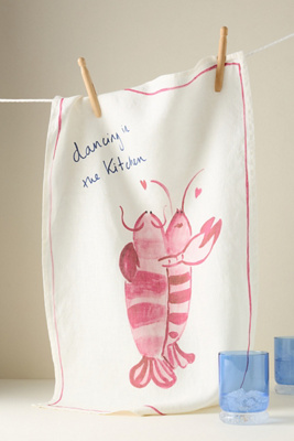 Dinette Lobster Linen Dish Towel In Pink