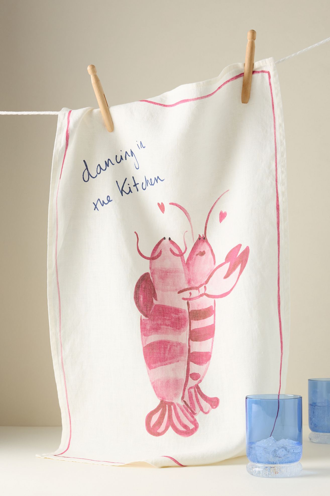 Dinette Lobster Linen Dish Towel - Pink, One Size