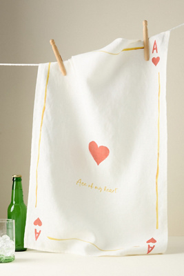 Dinette Ace Of Hearts Linen Dish Towel In Red