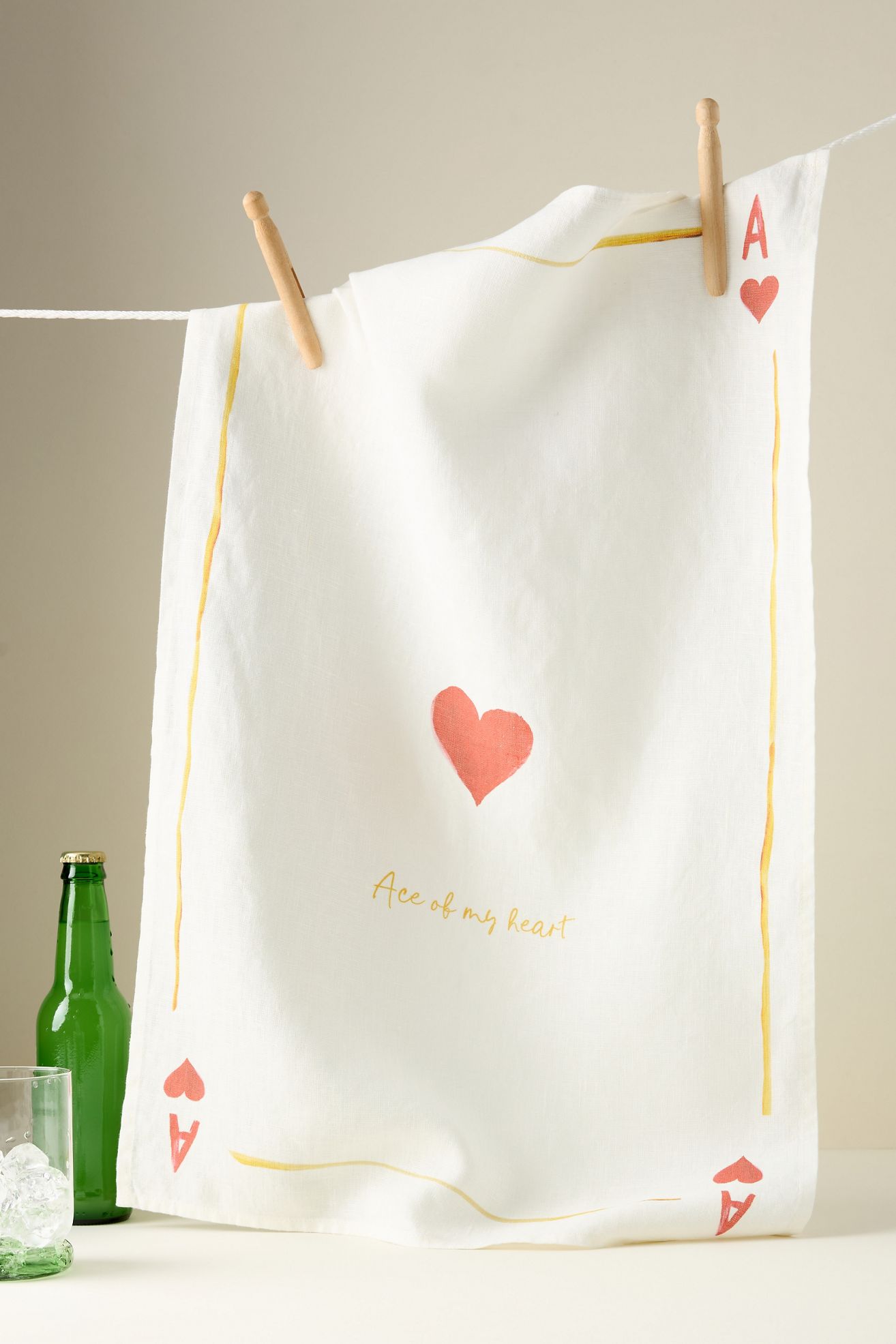 Dinette Ace of Hearts Linen Dish Towel - Red, Standard, One Size