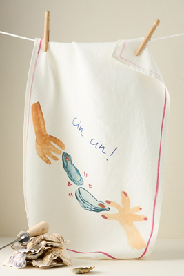 Dinette Oyster Linen Dish Towel In Blue