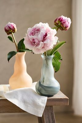 Milky Swirl Glass Bud Vase, Long Neck