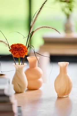 Milky Swirl Glass Bud Vase, Short Neck