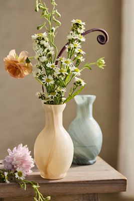 Milky Swirl Glass Bud Vase, Short Neck