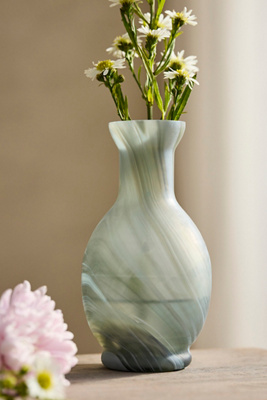 Terrain Milky Swirl Glass Bud Vase, Short Neck In Multi