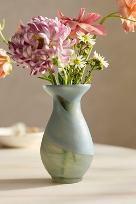 Terrain Milky Swirl Glass Bud Vase, Flare Neck In Multi