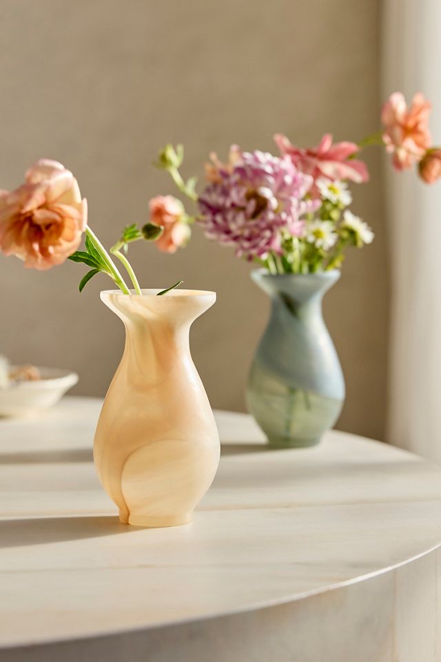 Milky Swirl Glass Bud Vase, Flare Neck #1