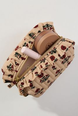 Quilted Ruffle Small Cosmetic Bag