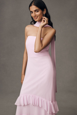 Bhldn Scarf-neck Strapless Tiered Maxi Dress In Purple