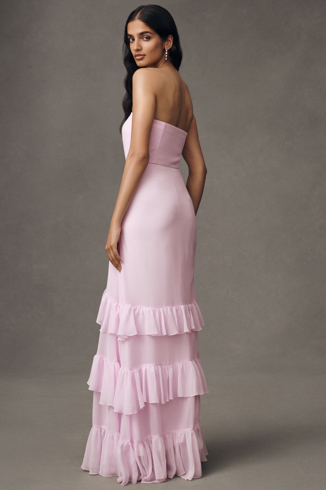 BHLDN Scarf-Neck Strapless Tiered Maxi Dress