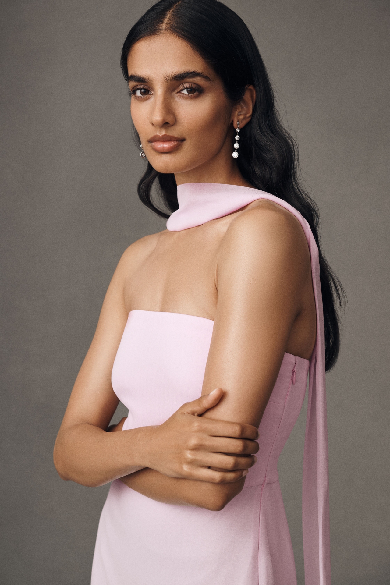 BHLDN Scarf-Neck Strapless Tiered Maxi Dress