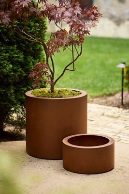 Weathering Steel Cylinder Planter