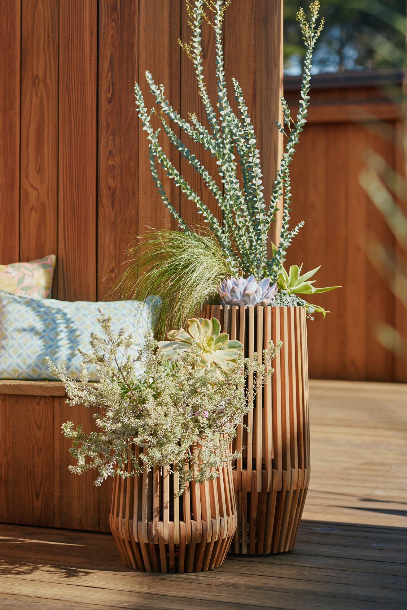 Slatted Acacia Diamond Planter, Large - Acacia, Large