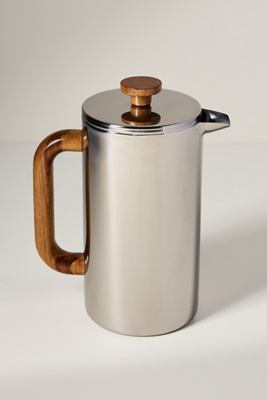 Oggi Stainless Steel & Wood French Press In Metallic